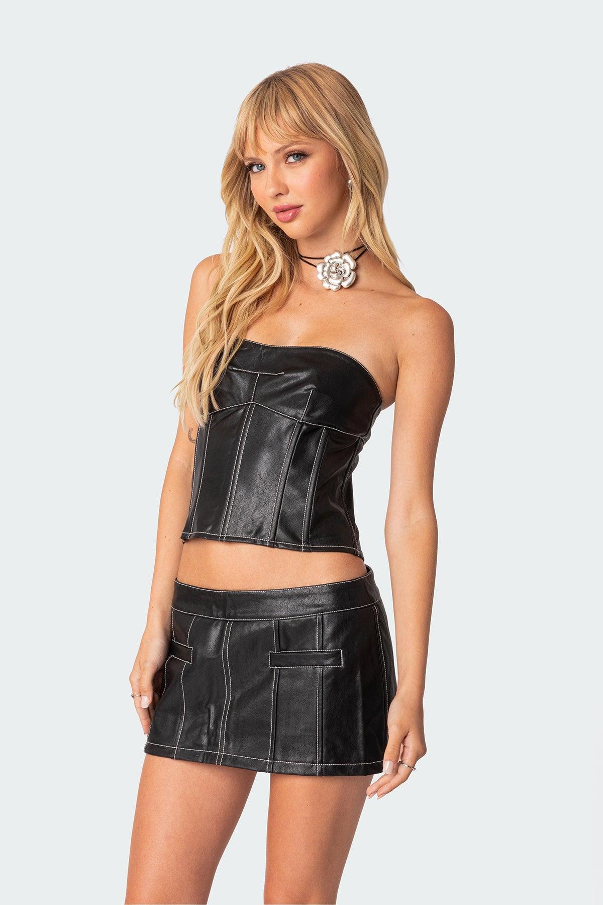 Moss Faux Leather Lace Up Corset Product Image