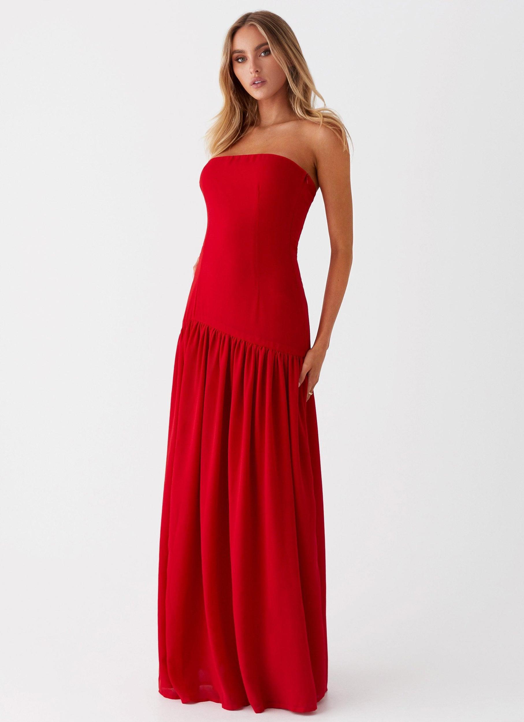 Eden Strapless Maxi Dress - Red Product Image