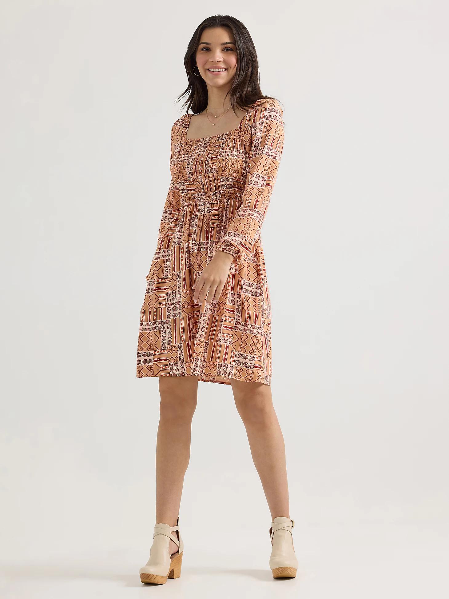 Women's Smocked Bodice A-Line Dress in Geo Product Image