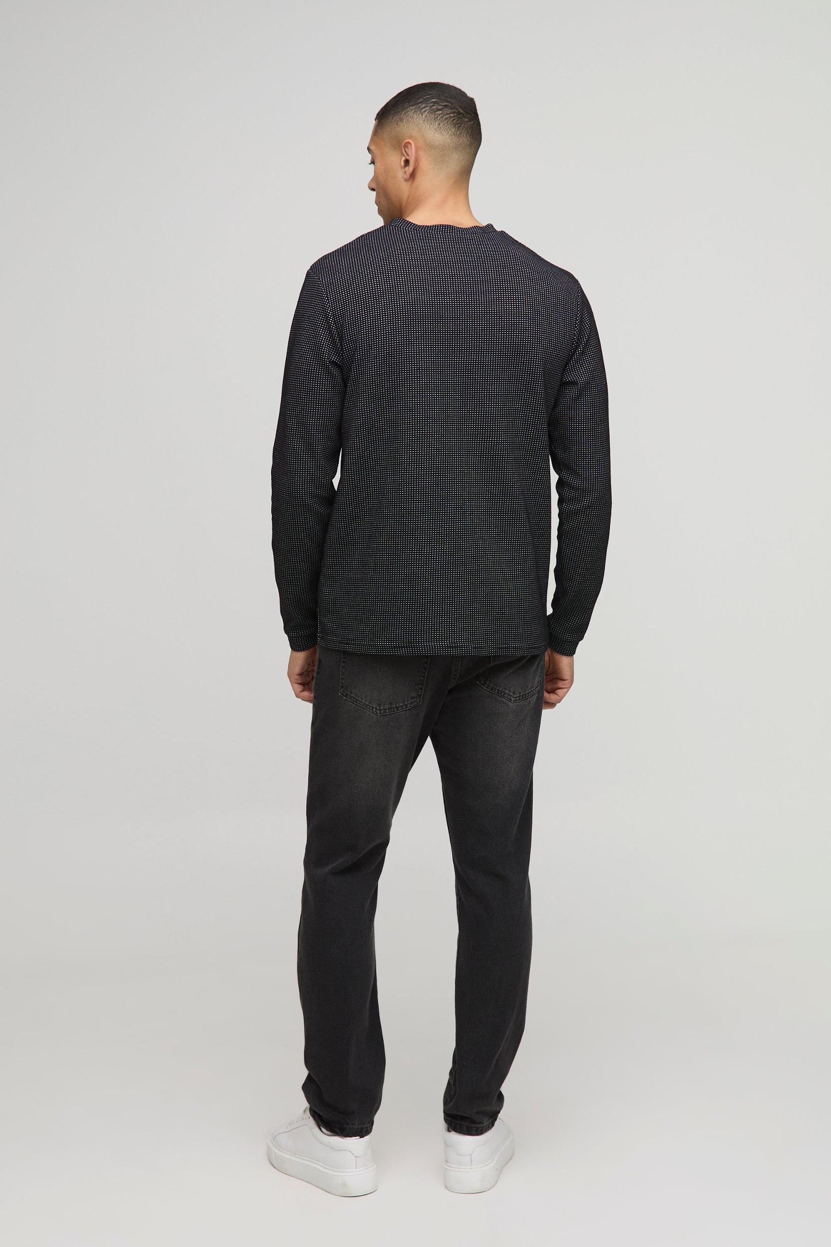Regular Fit Long Sleeve Contrast Waffle Button Neck T-Shirt | boohooMAN USA Product Image