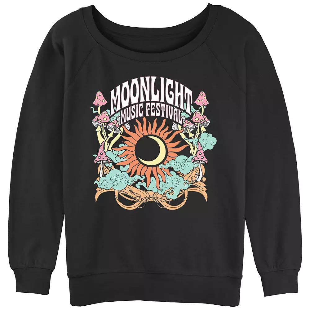 Juniors' Moonlight Music Festival Slouchy Terry Graphic Pullover, Women's, Size: XL, Black Product Image