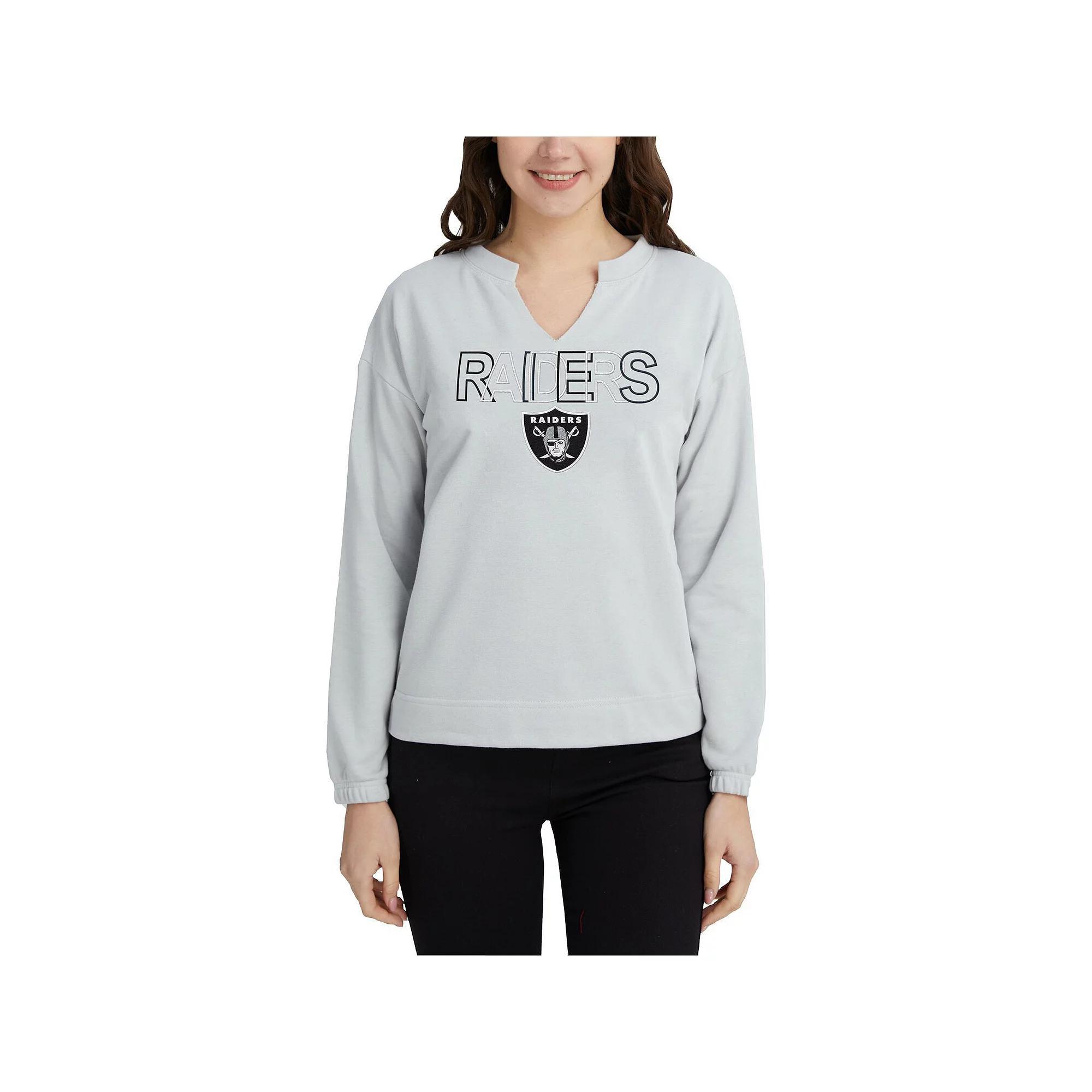 Womens Concepts Sport Gray Las Vegas Raiders Sunray Notch Neck Long Sleeve T-Shirt Product Image
