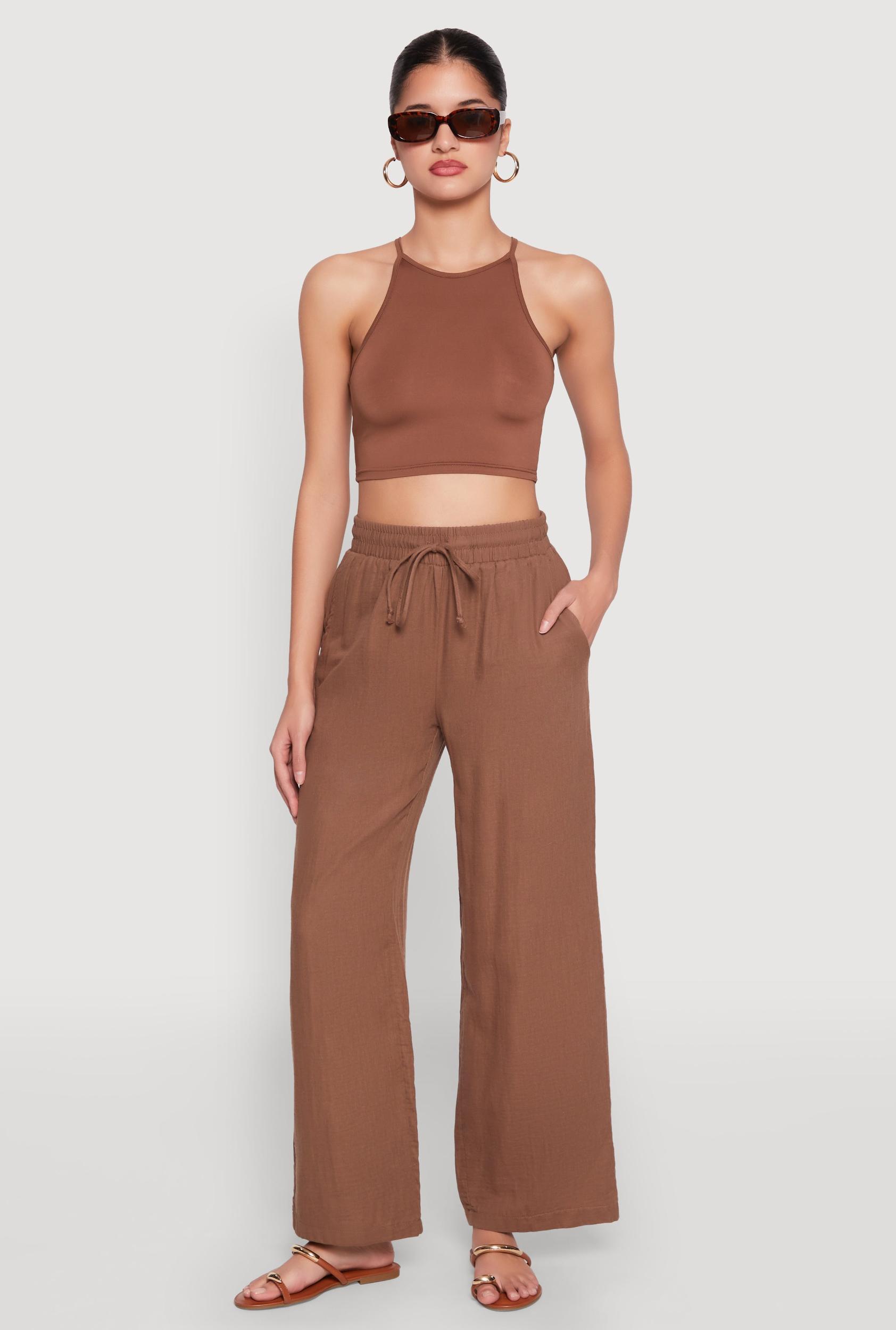 Womens Gauze Knit Drawstring Wide Leg Pants Product Image