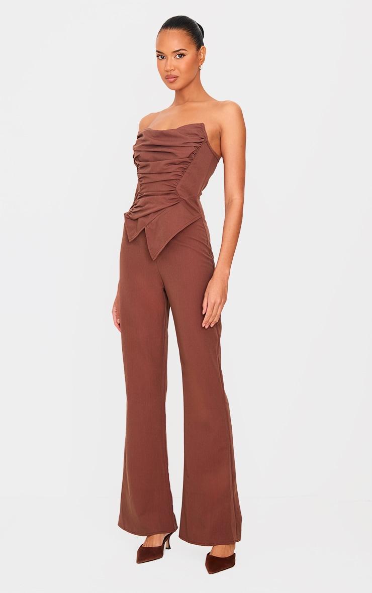 Chocolate Ruched Pointed Corset Bandeau Jumpsuit Product Image