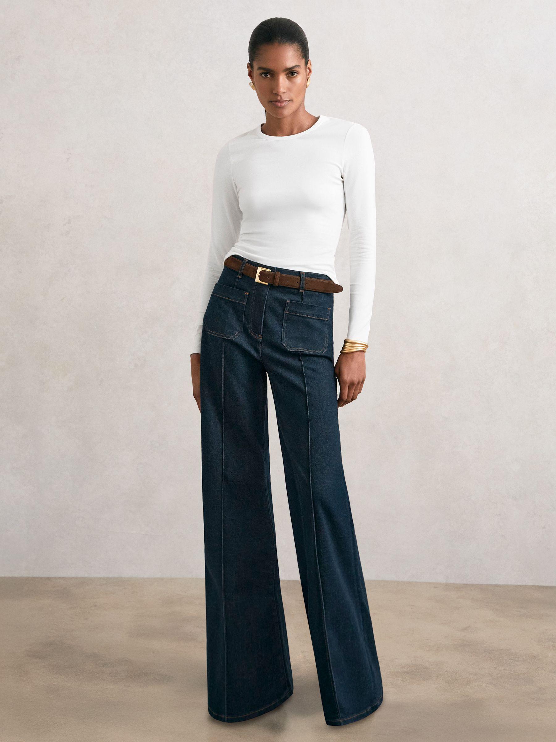 Cotton Crew-Neck Long-Sleeve T-Shirt With Stretch in White Product Image