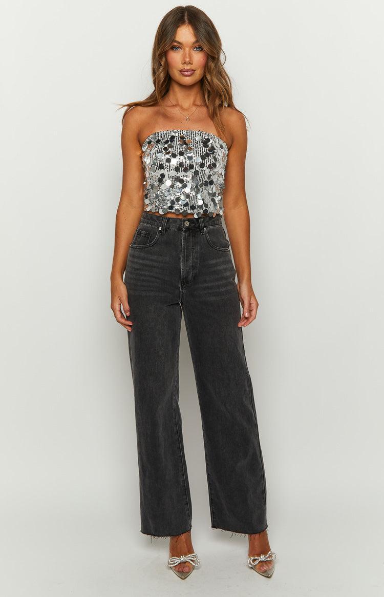 Emiko Silver Sequin Crop Top Girls Product Image
