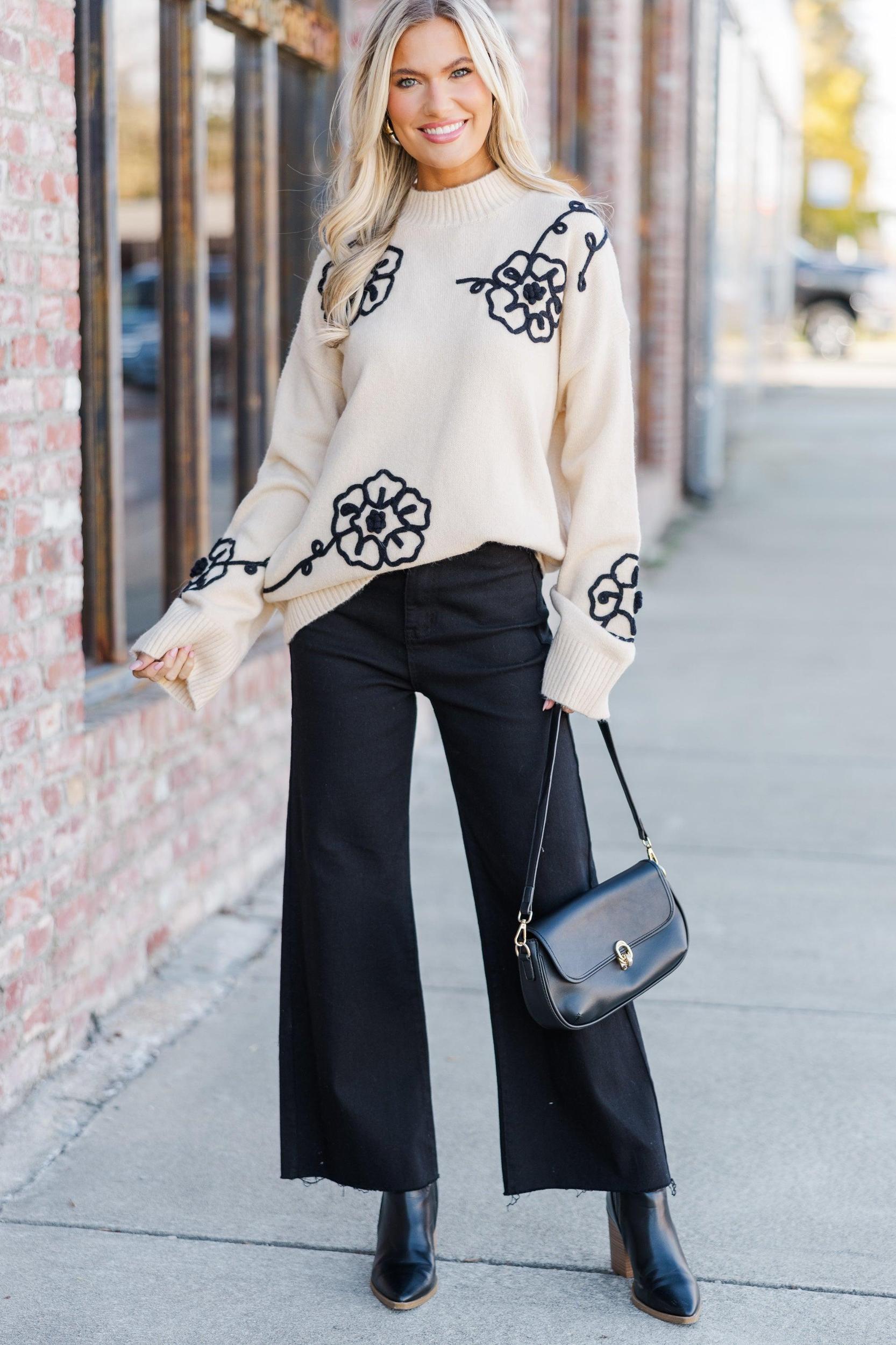 Keep You Close Natural Brown Floral Sweater Female Product Image