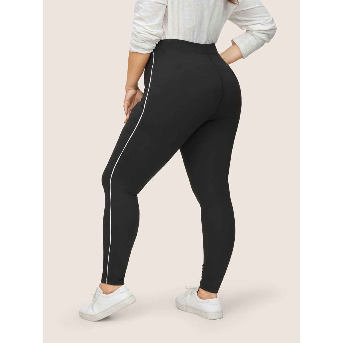 Plus Size Contrast Seam Detail High Rise Leggings Women Black Casual High stretch Skinny High Rise Everyday Leggings BloomChic 22-24/3X Product Image