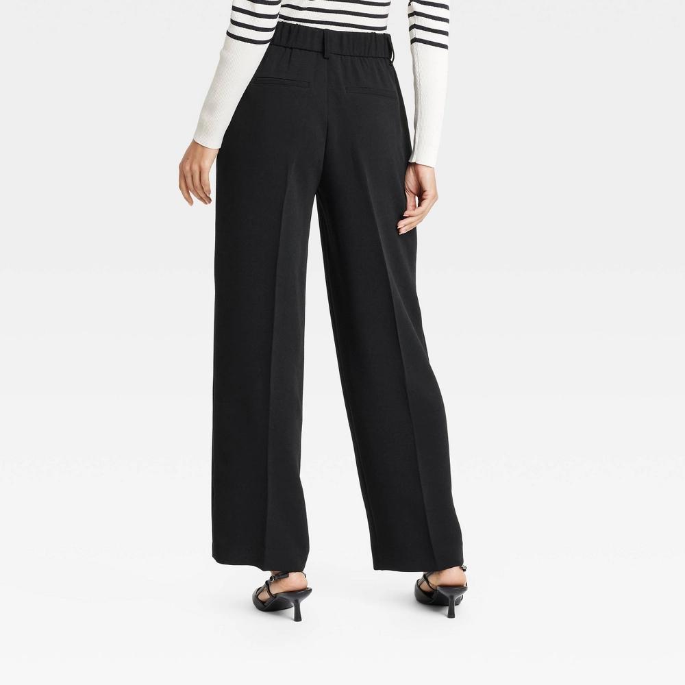 Women's Signature Crepe Essential Trouser - A New Day™ Black 16: High Rise, Straight Leg, Back Elastic, 30.5" Inseam Product Image