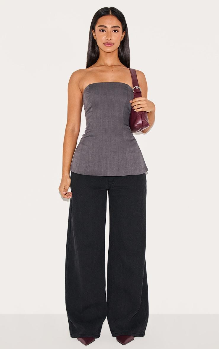 Petite Charcoal Woven Tailored Bandeau Top Product Image
