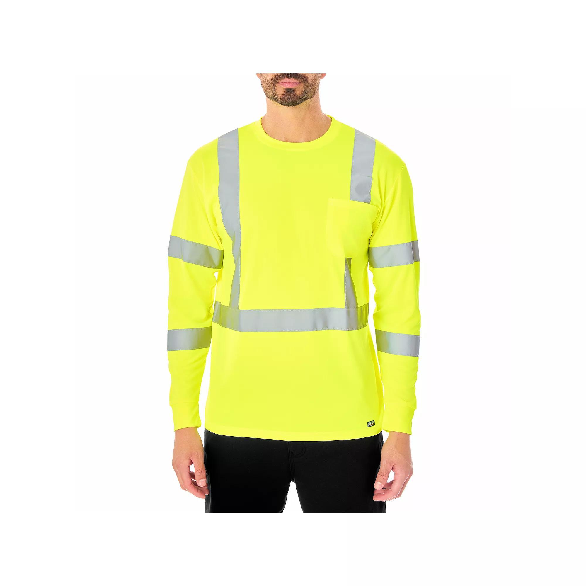 Men's Smith's Workwear Long Sleeve High-Visibility Reflective Safety Tee, Size: XL, Laser Yellow Product Image
