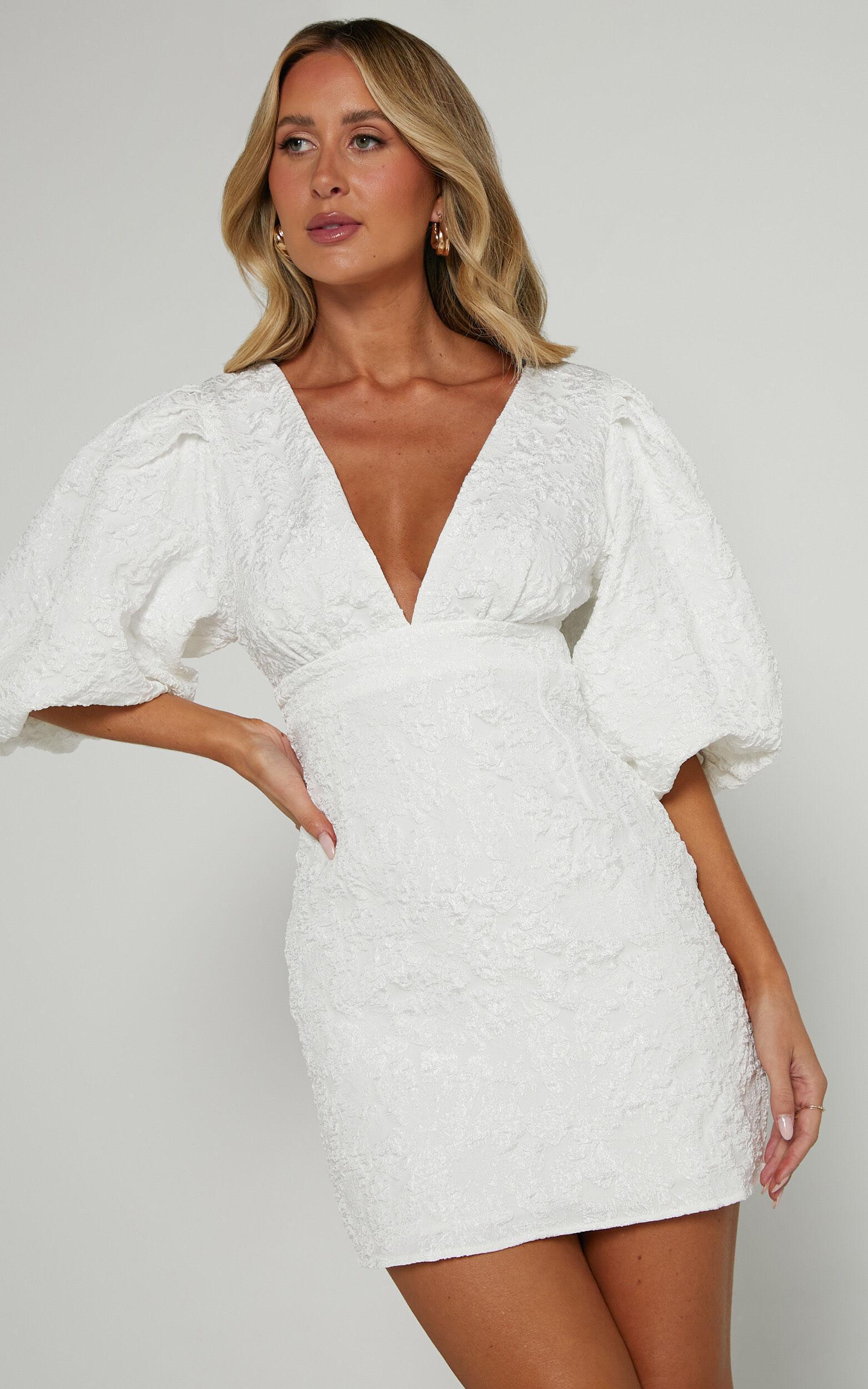 Miley Mini Dress - V Neck Bodycon Dress in White Product Image