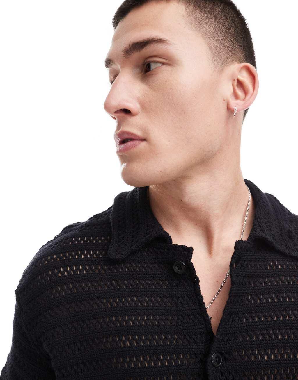 Weekday boxy fit crochet shirt in black Product Image