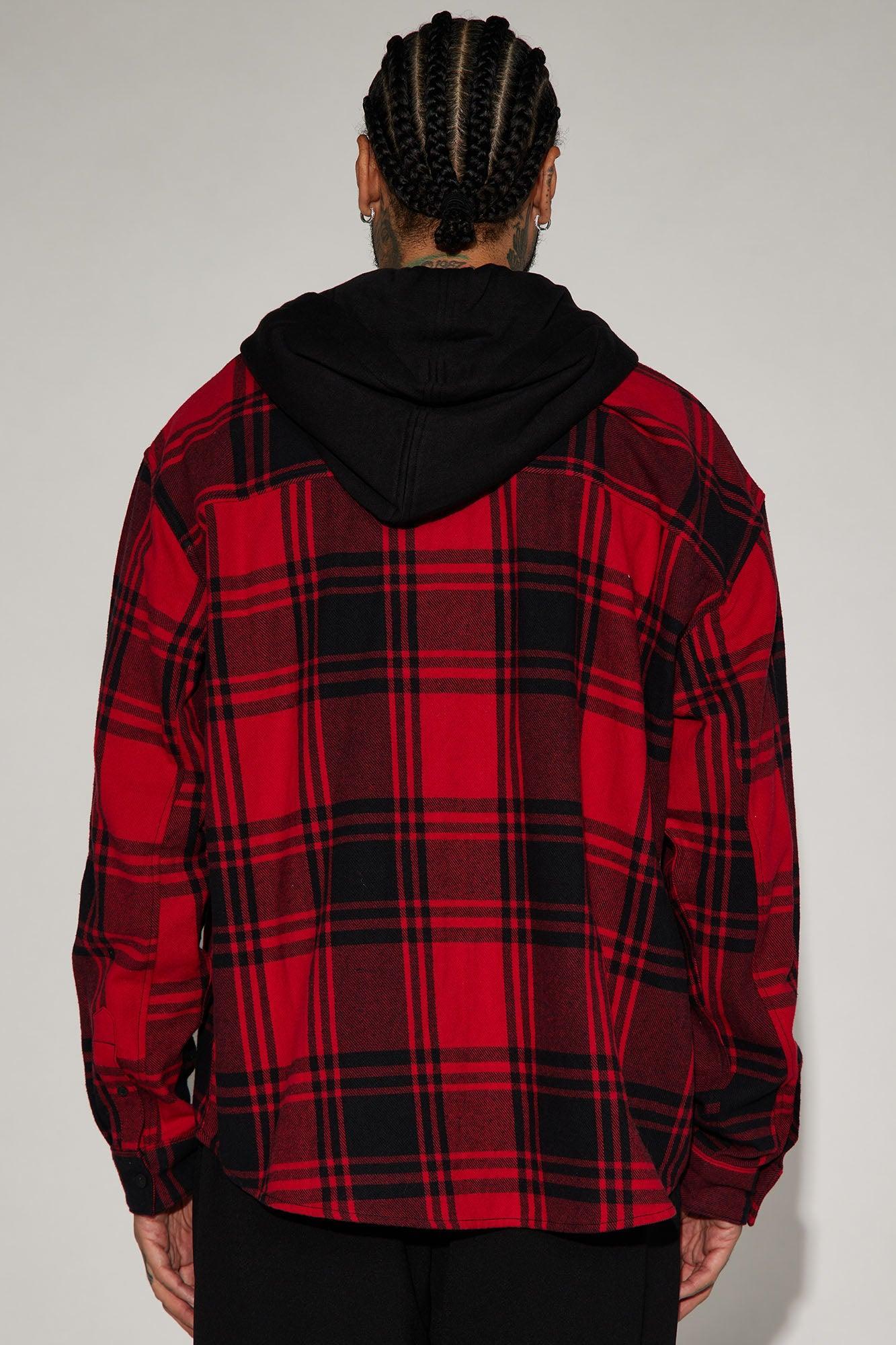 Time Gon Tell Hooded Oversized Shacket - Red/Black Product Image