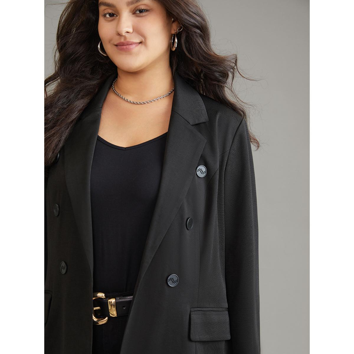 Plus Size Plain Suit Collar Pocket Button Up Blazer Black Women Dailywear Plain Lined Sleeve Long Sleeve Suit Collar 28/5X Pocket Elegant Blazers BloomChic Product Image