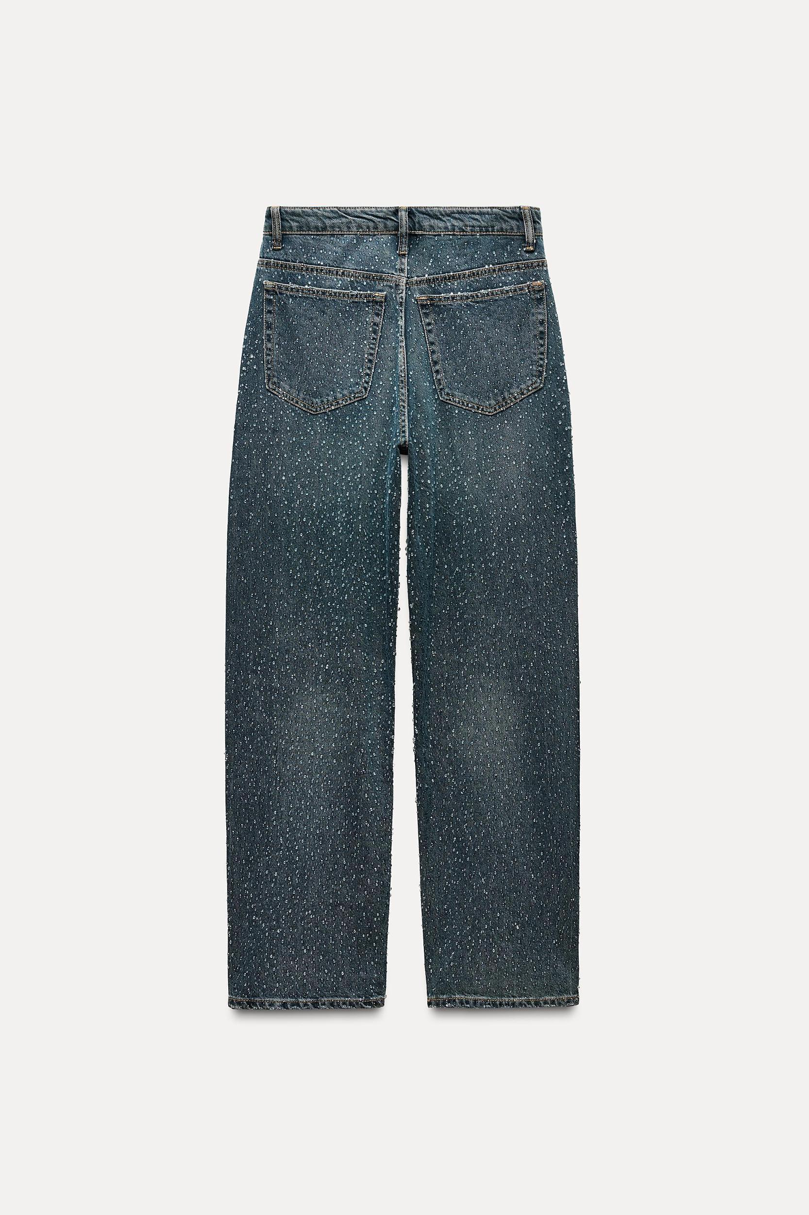 OVERSIZE TRF RELAXED TAPERED RHINESTONE JEANS WITH A HIGH WAIST Product Image