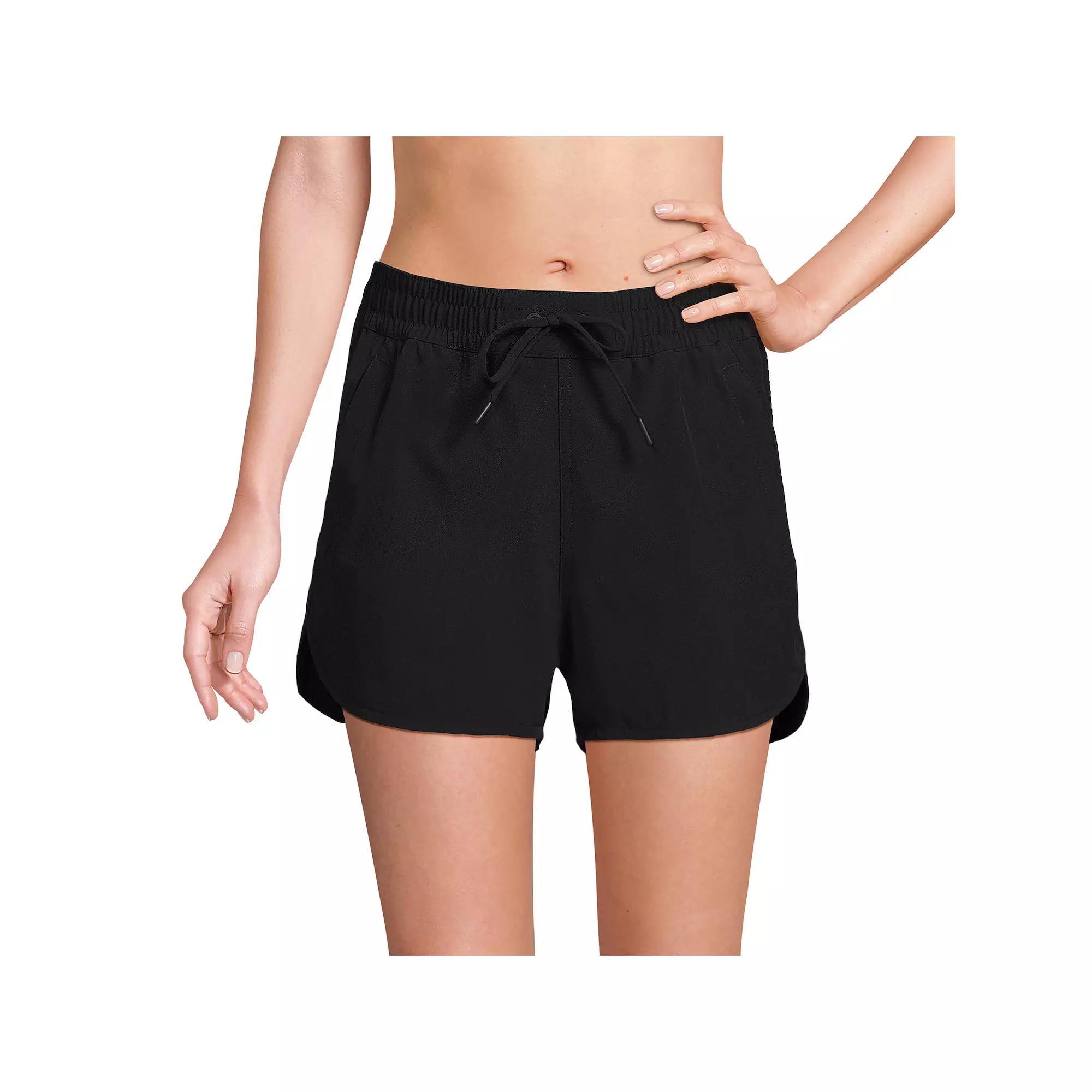 Women's Lands' End Woven Packable Dolphin Hem Swim Cover-Up Shorts, Size: 8, Black Product Image