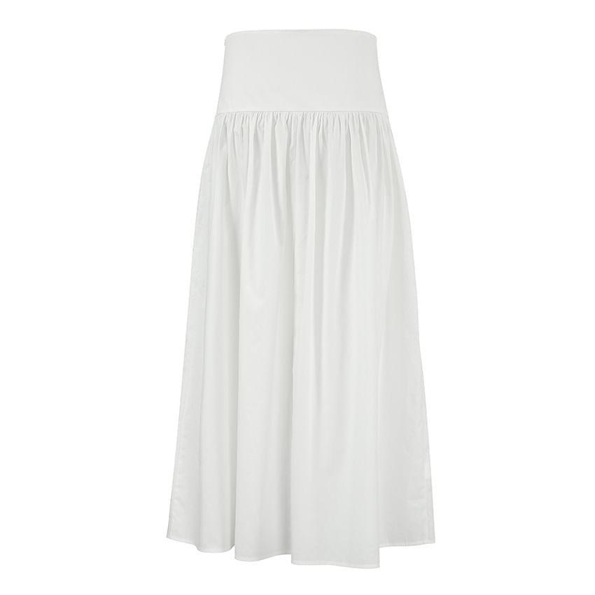 High Rise Plain Ruched Maxi A-Line Skirt Product Image