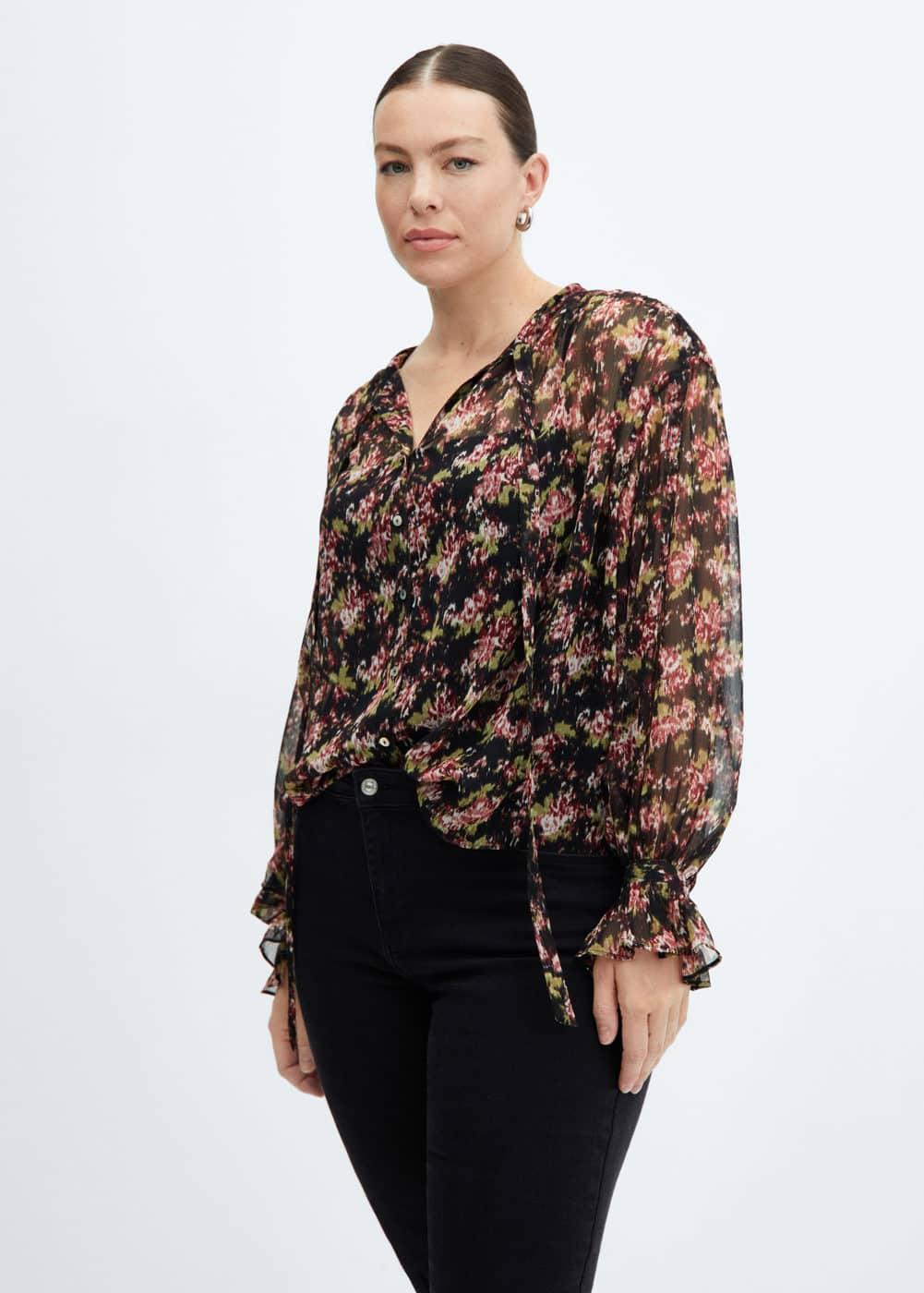 Mango Womens Bow Printed Blouse Product Image