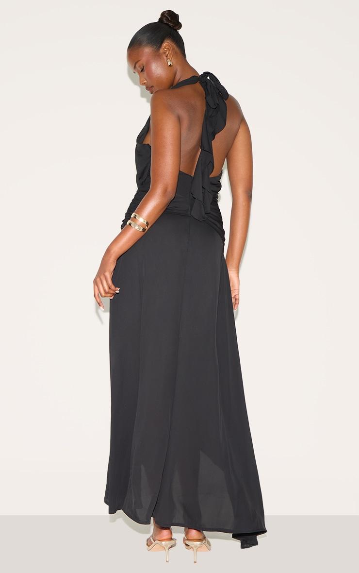 Black Chiffon Plunge Trim Detail Maxi Dress Product Image