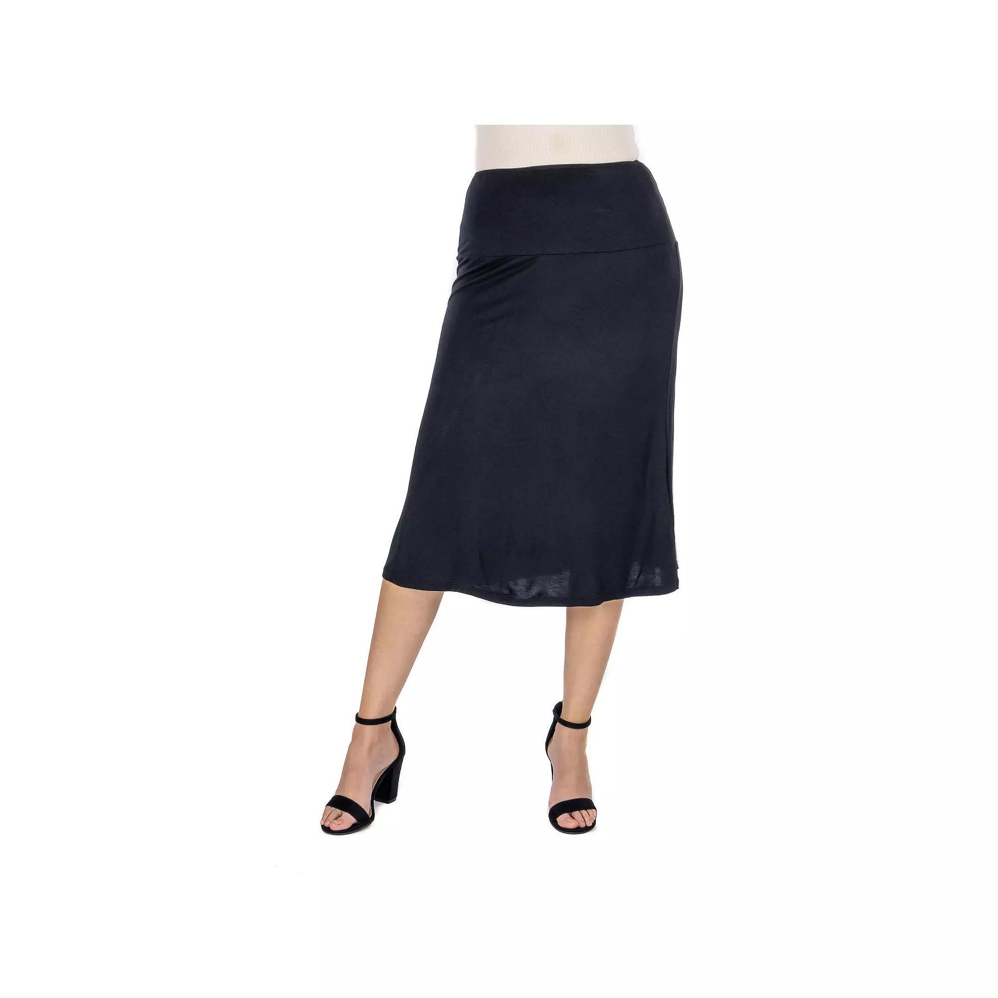 Women's 24Seven Comfort Apparel Solid A-Line Midi Skirt, Size: XL, Black Product Image