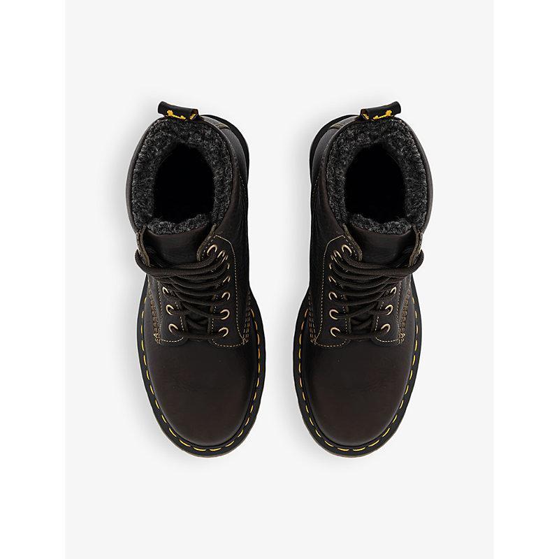 DR. MARTENS' 1460 Warm Lined Shearling-lined Leather Ankle Boots In Olive Product Image