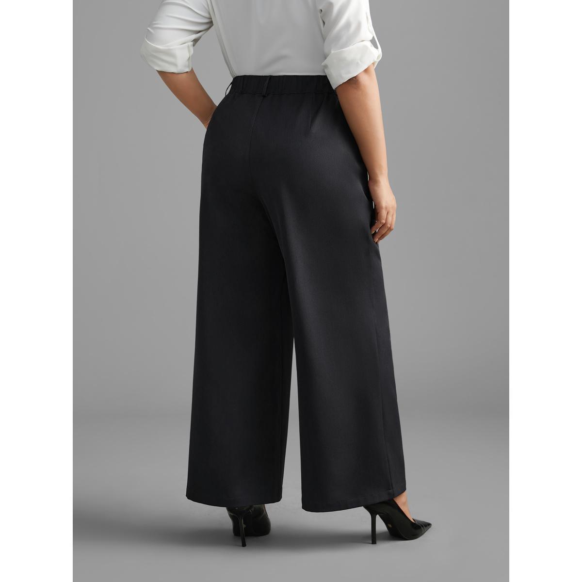Plus Size Stretchy Woven Button Detail Bootcut Pants Women DimGray Workwear Essentials Bootcut Mid Rise Work Pants BloomChic 26/4X Product Image
