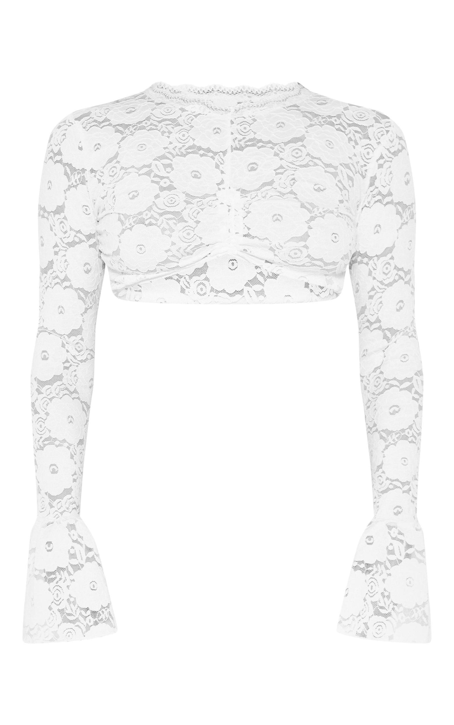 White Lace Extreme Crop Long Sleeve Top Product Image