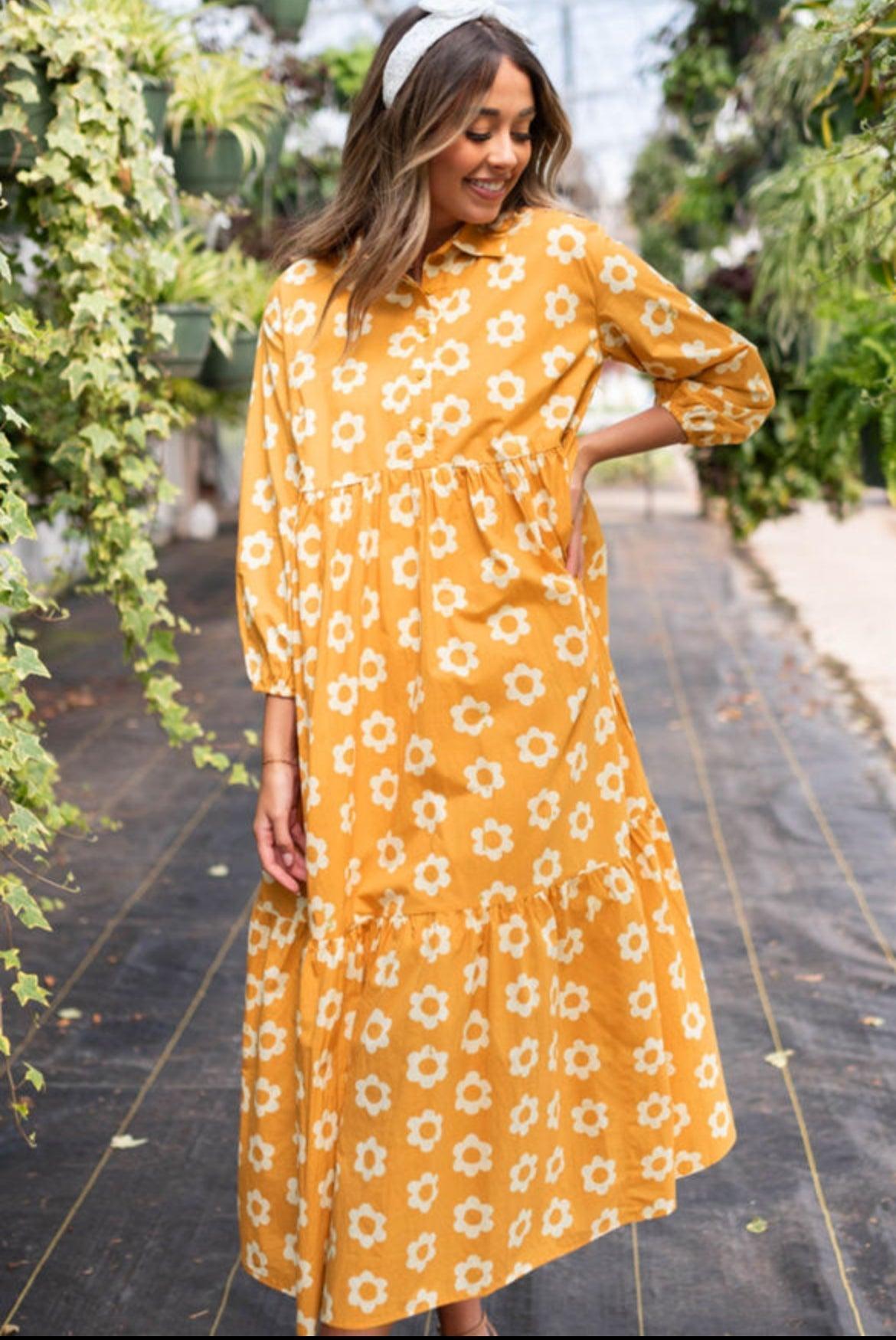 Floral Tiered Dress- Yellow Product Image