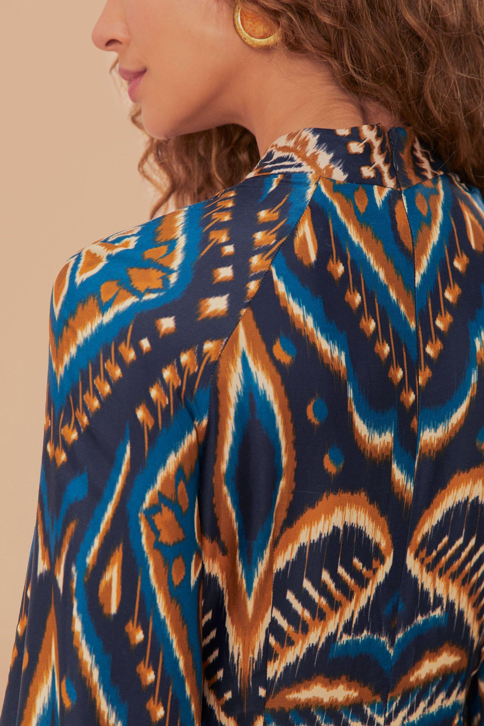 Blue Pineapple Ikat LENZING ECOVERO Viscose Mini Dress, PINEAPPLE IKAT BLUE / L Product Image
