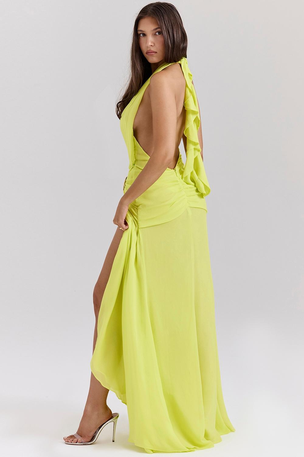 Olessia  acid lime backless halter maxi dress Product Image