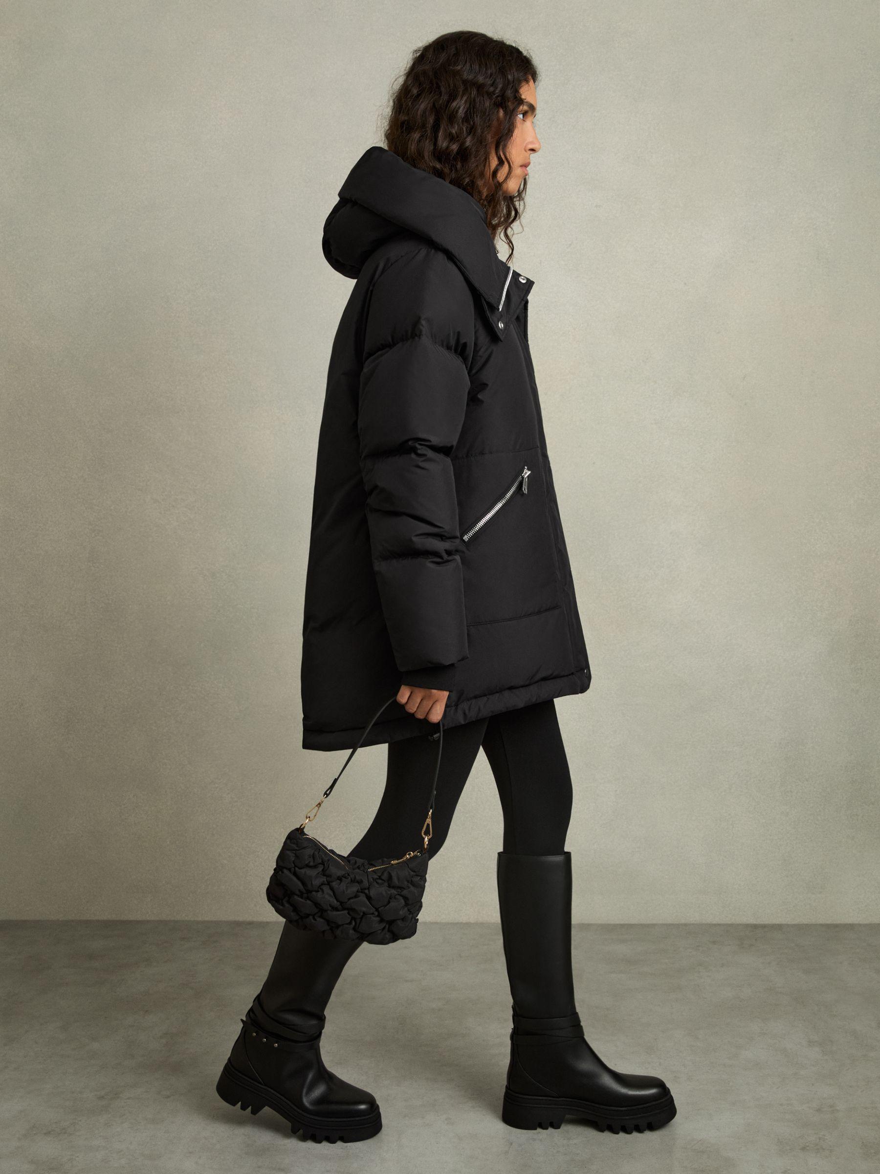 Concealed-Hood Puffer Coat in Black Product Image