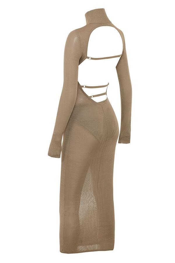 Roberta Tan Knit Midi Dress Product Image