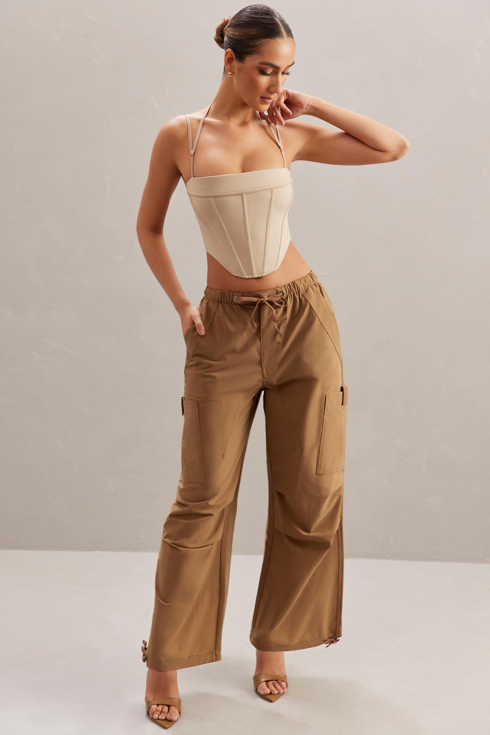 Wide Leg Cargo Trousers in Tan Product Image