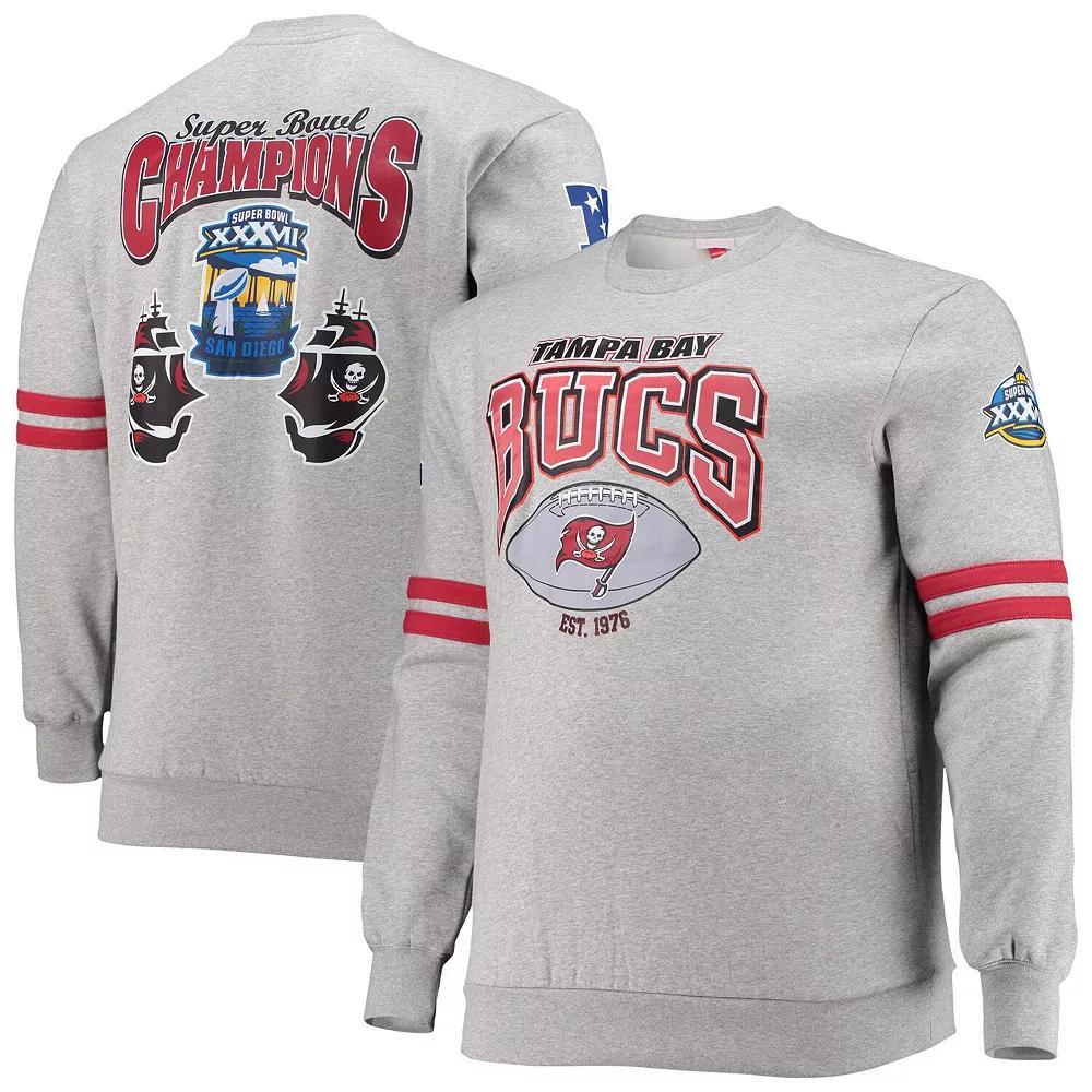 Men's Mitchell & Ness Heathered Gray Tampa Bay Buccaneers Big & Tall Allover Print Pullover Sweatshirt, Size: 3XB, Grey Product Image