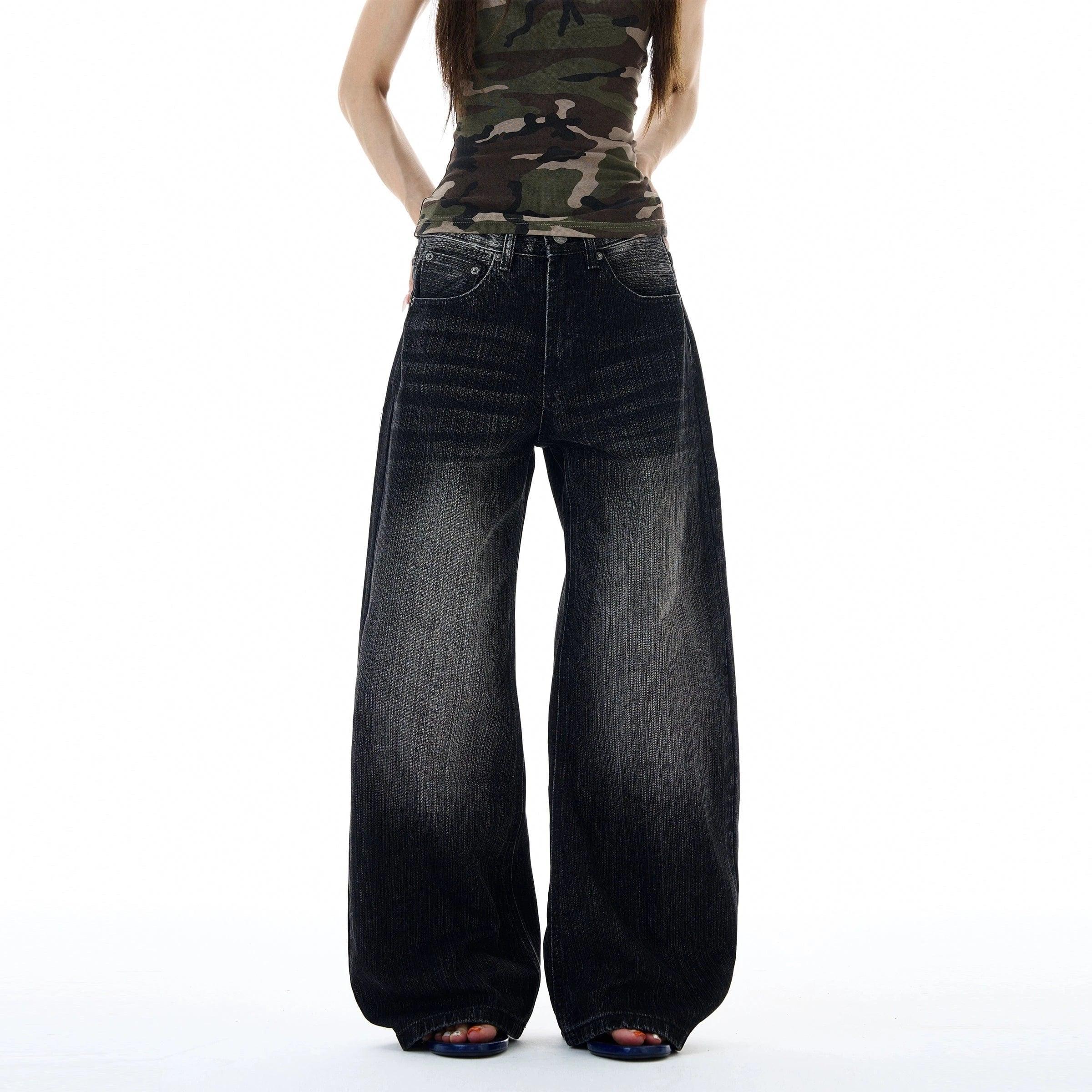 RT No. 19539 WASHED BLACK BAGGY JEANS Product Image