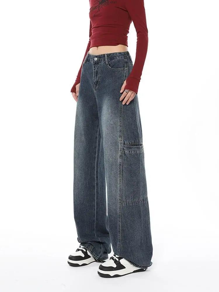 Low Rise Washed Paneled Wide Leg Jeans Product Image