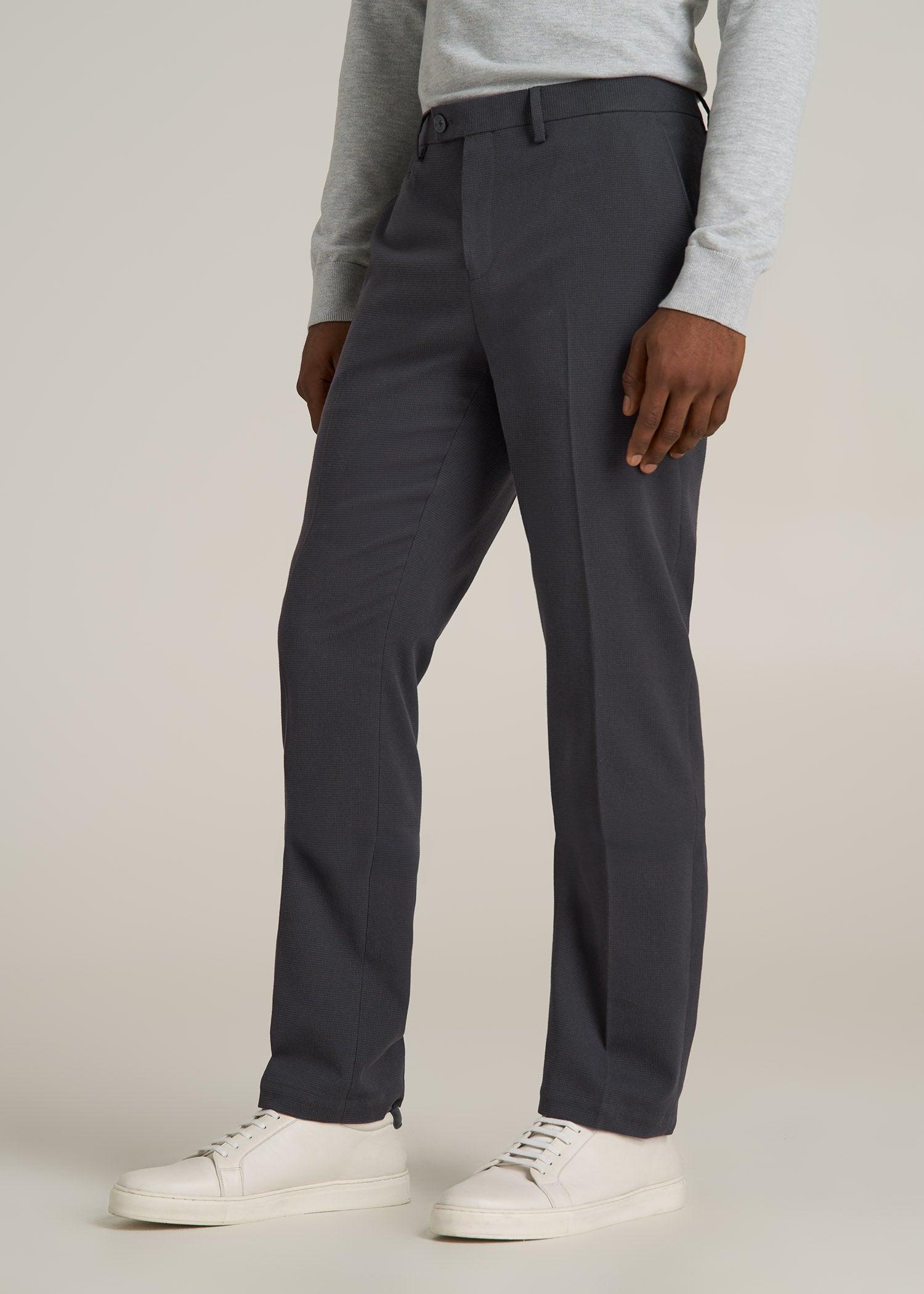 Textured Garment Washed Stretch Cotton Suit Pants for Tall Men in Iron Grey Product Image