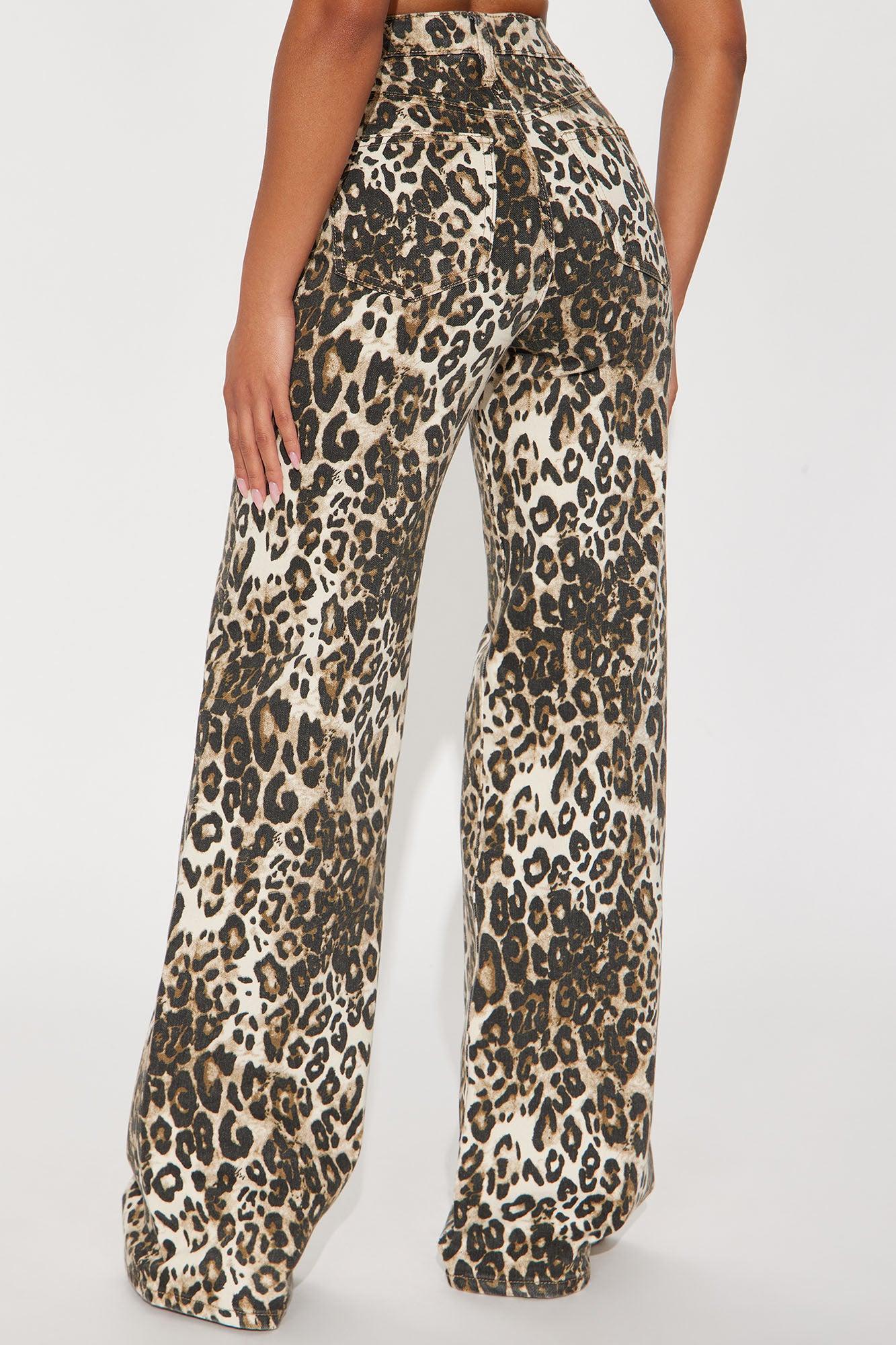 Wild Nights Stretch Animal Print Wide Leg Jeans - Taupe/combo Product Image