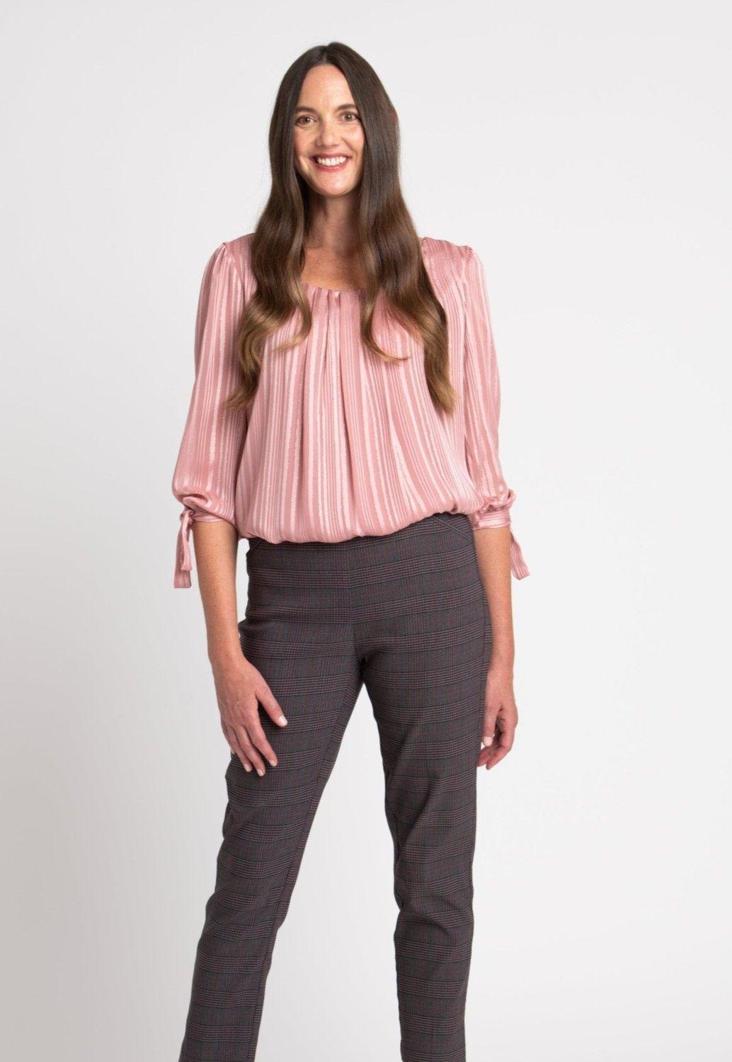 Roz & Ali Millennium Wine Plaid Pull On Ankle Pants - Plus Product Image
