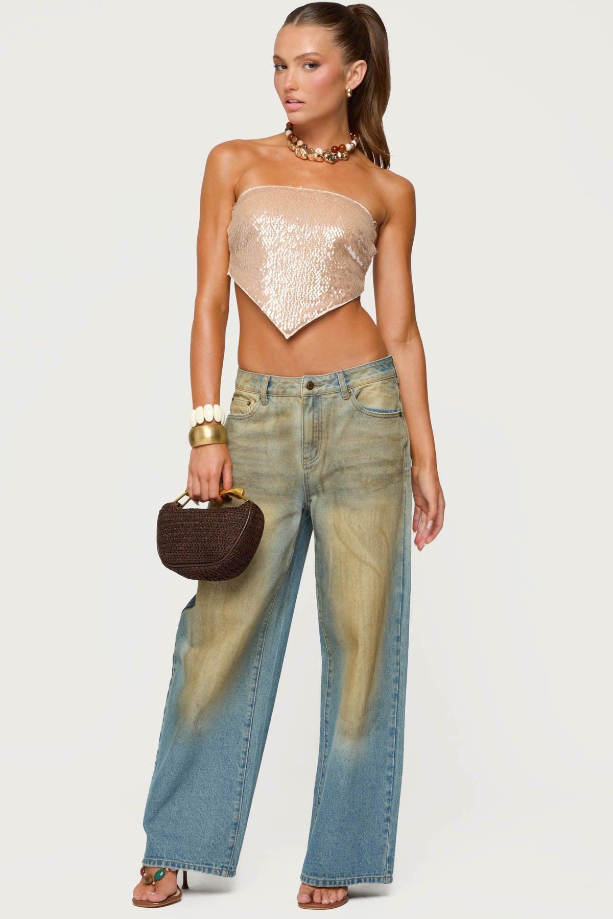 Sequin Backless Triangle Strapless Top Product Image