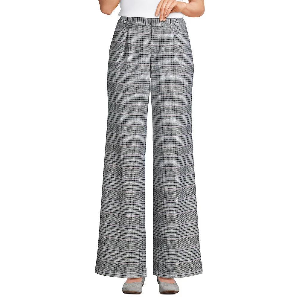 Women's Lands' End Flannel High Waist Pleated Wide Leg Pants, Size: 12, Purple Glen Plaid Product Image