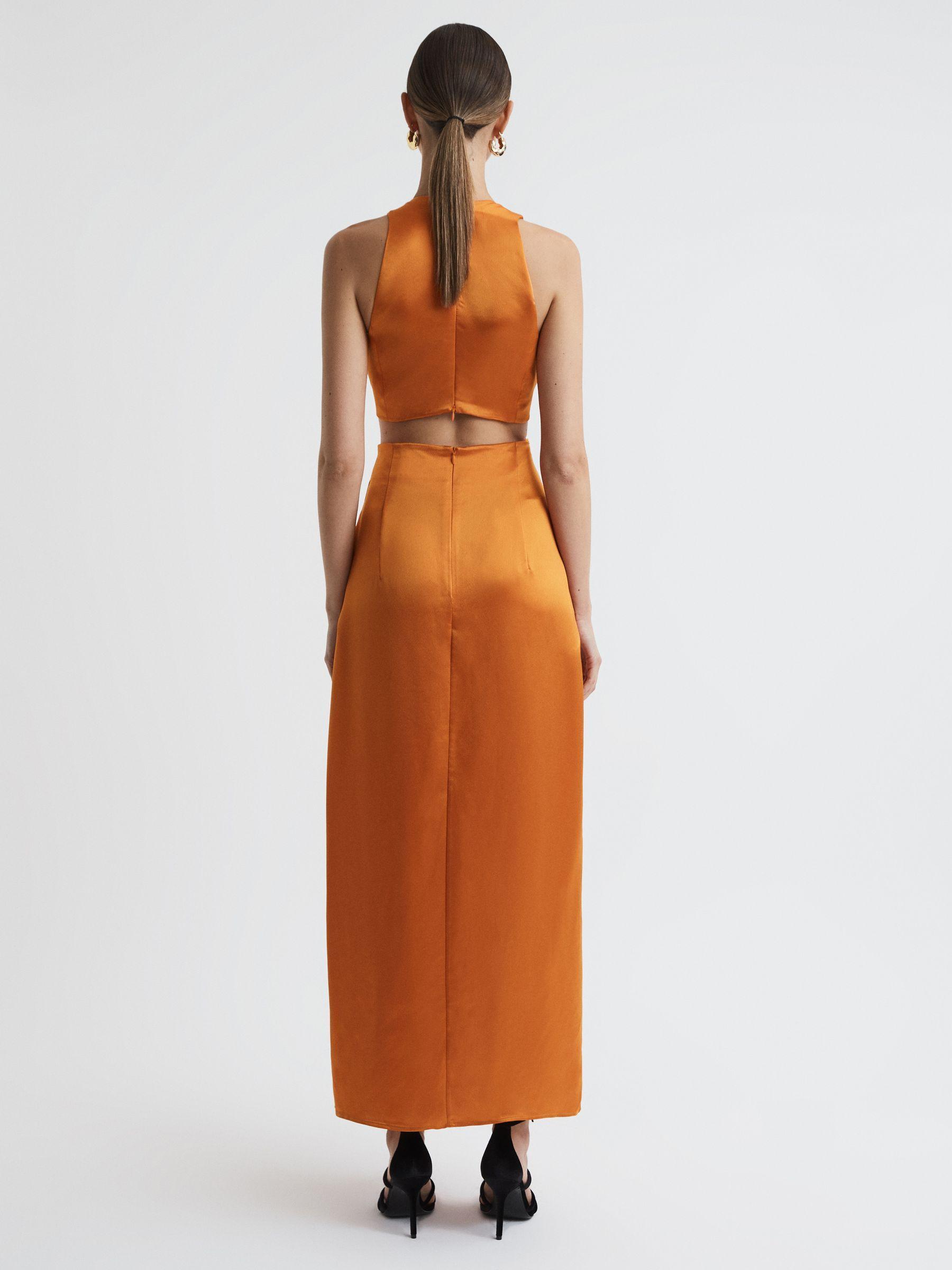 Anna Quan Satin Cut-Out Maxi Dress in Kumquat Product Image