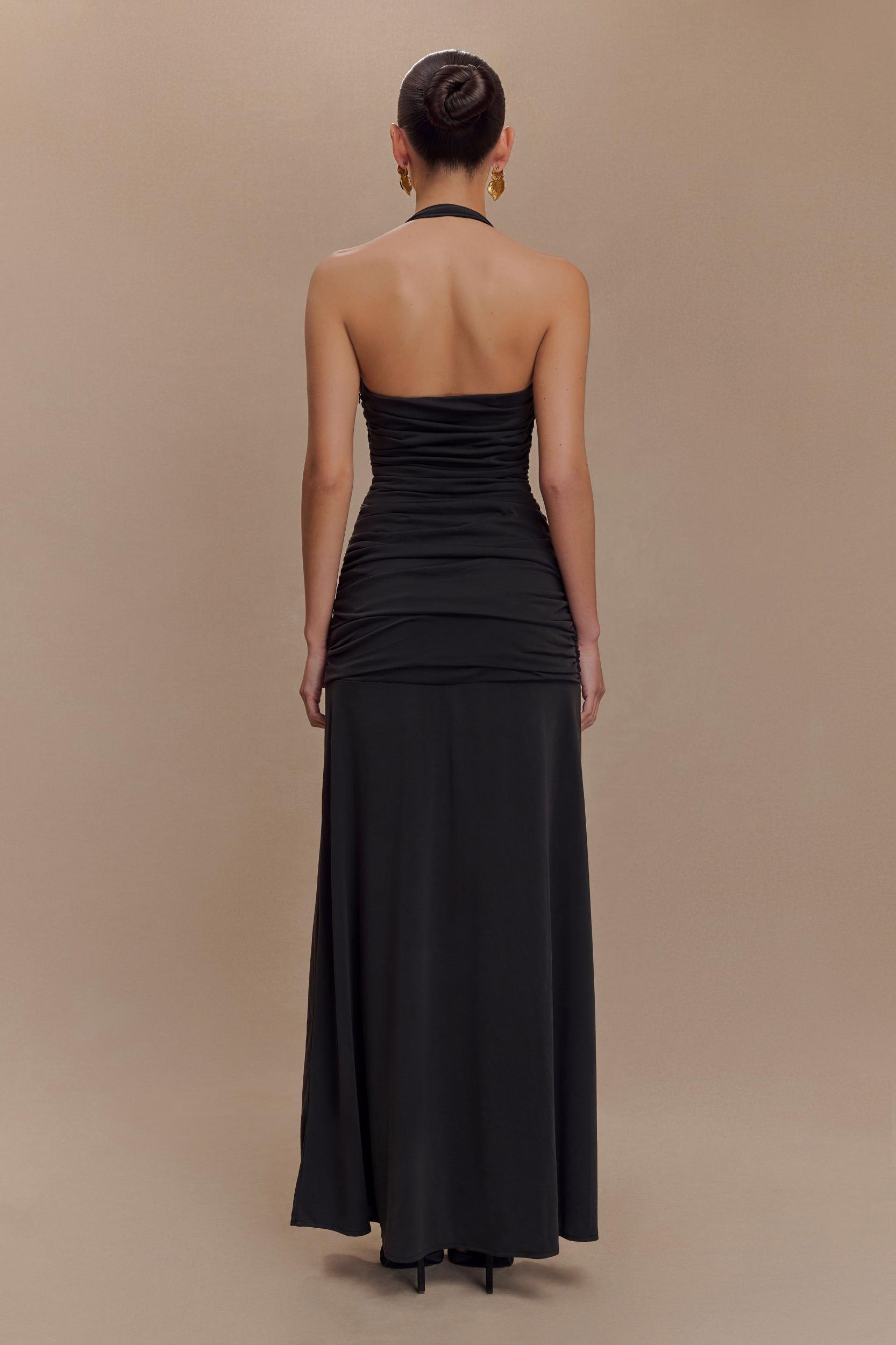 Bentley Peached Jersey Halter Maxi Dress - Black Product Image