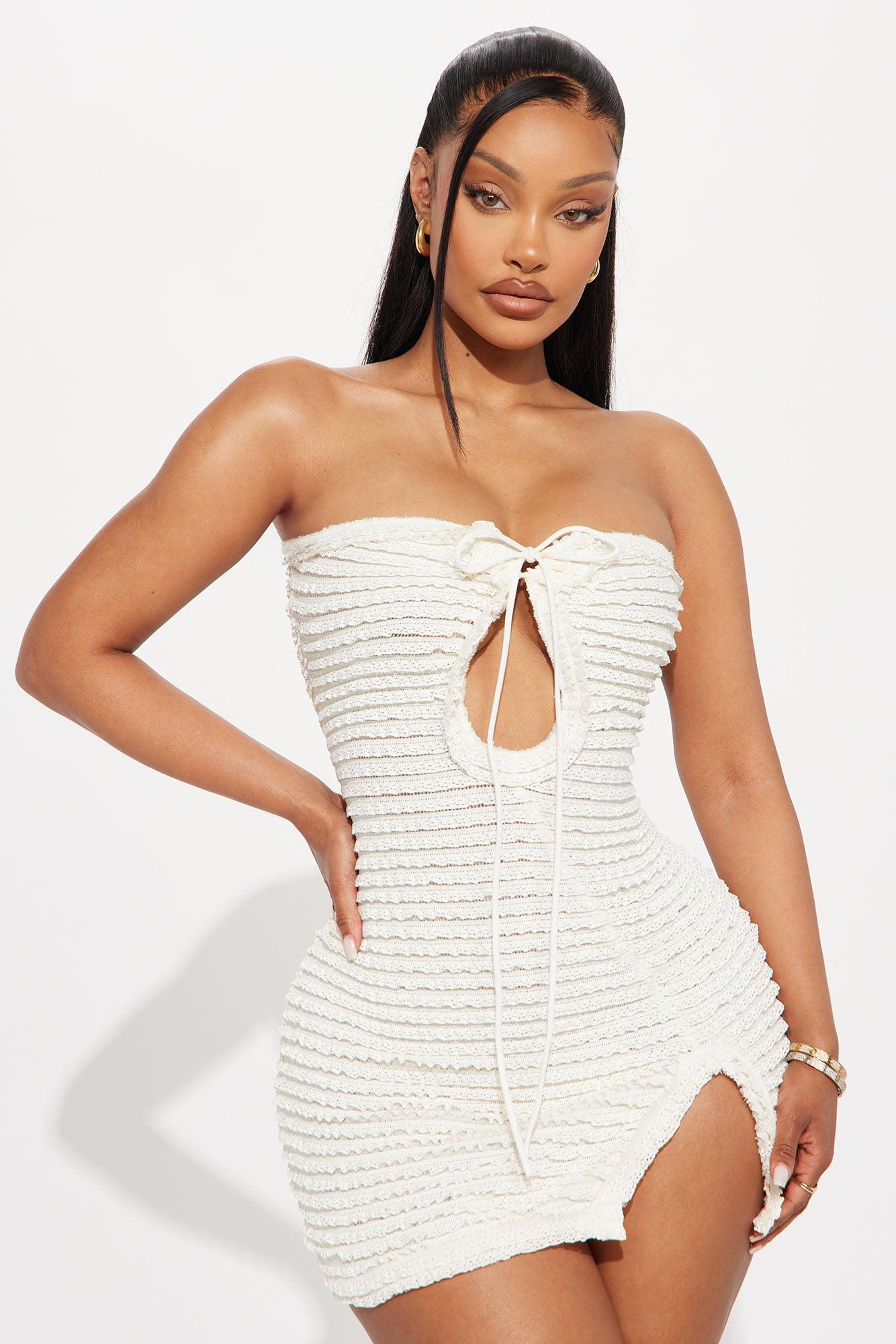Dahlia Ruffle Cover Up Mini Dress - Cream Product Image