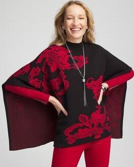 Jacquard Embroidered Mock Neck Poncho Product Image