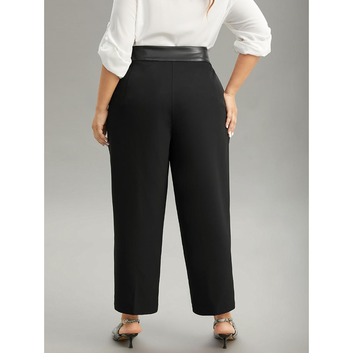 Plus Size Static-Free PU Leather Buckle Detail Pants Women Black Office High Rise Work Pants BloomChic 28/5X Product Image
