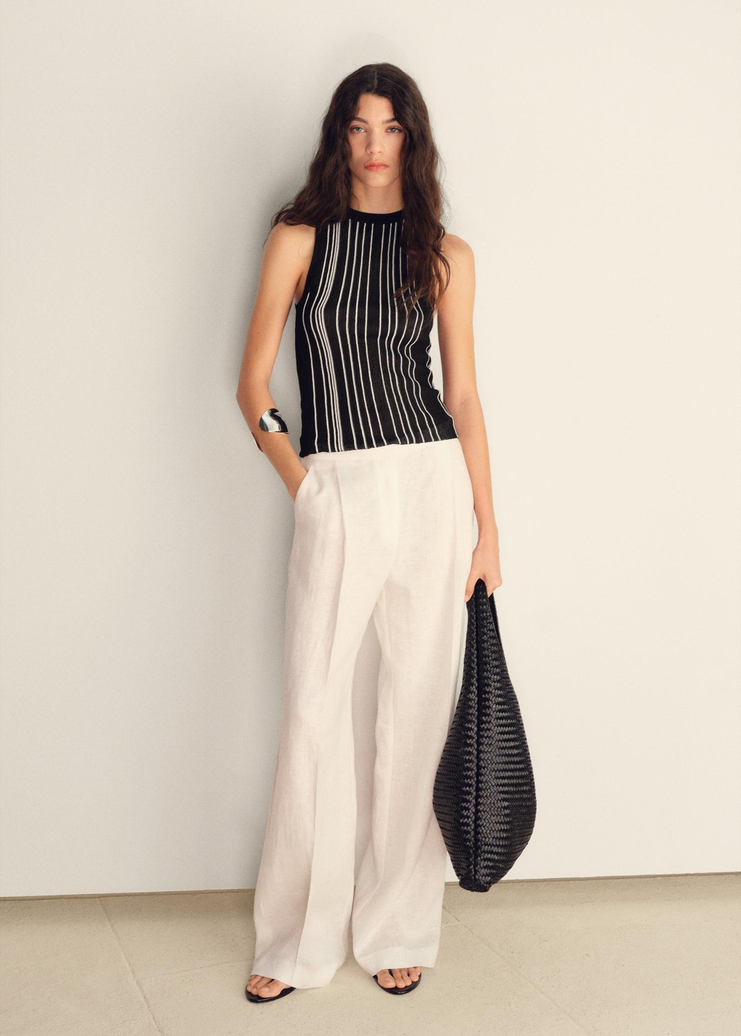 Striped halter-neck knitted top - Women | MANGO USA Product Image
