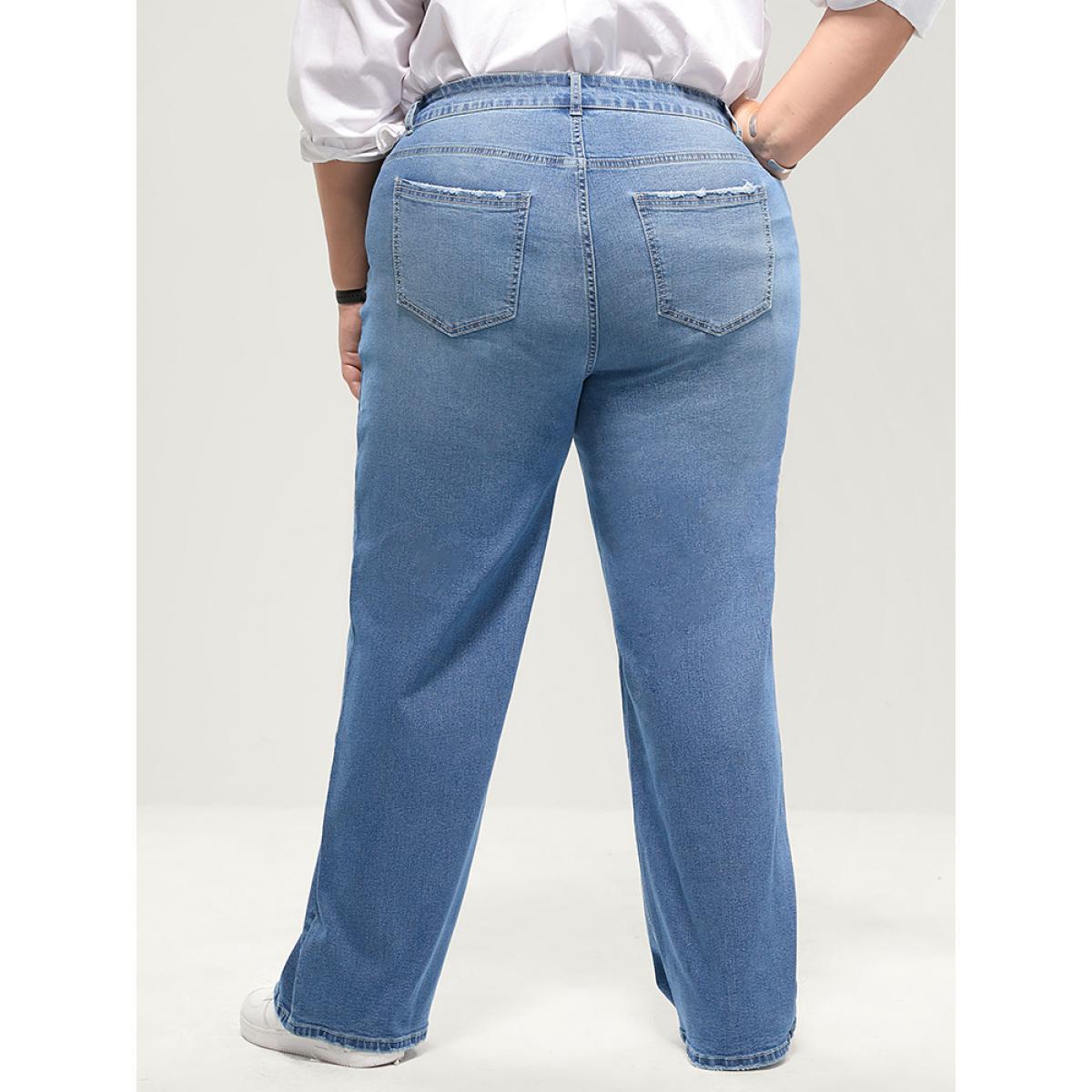 Plus Size Boyfriend Wide Leg Slightly Stretchy High Rise Medium Wash Jeans Women Stone Casual Plain Low stretch Pocket Jeans BloomChic 16/1X Product Image