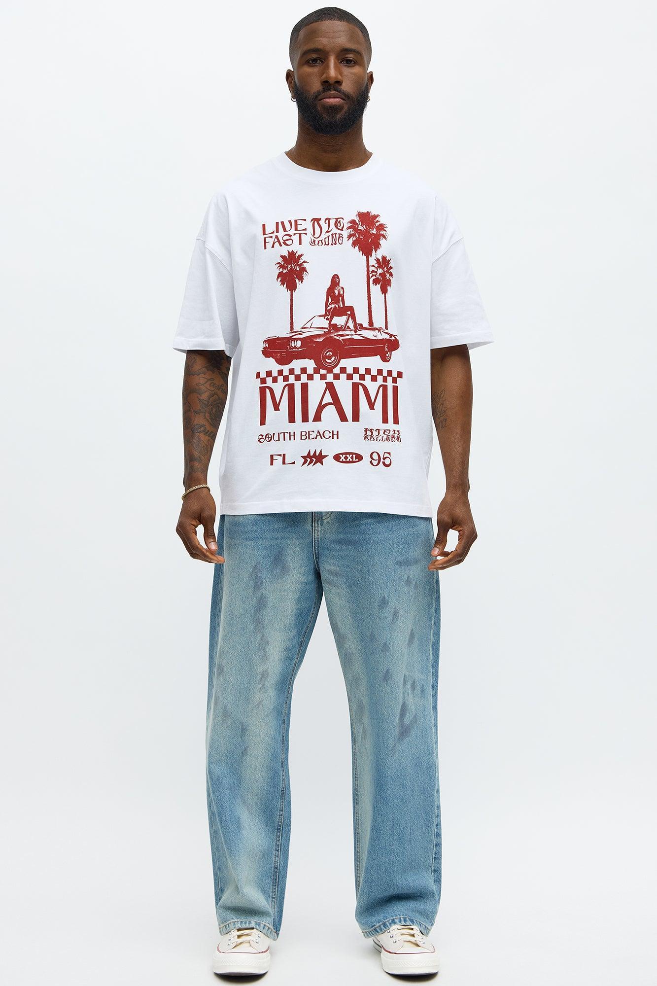 Live Fast Miami Oversized Short Sleeve Tee - White Product Image